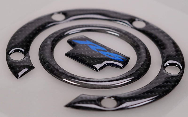 REVSOSTAR Real Carbon Fibre Gas Cap, Triple Tree Front End Upper, Top Clamp Decal Stickers, Tank Pad, Tank Protector for R6 600 2006-2016, 3 Pcs Per Set (Blue) - Image 4